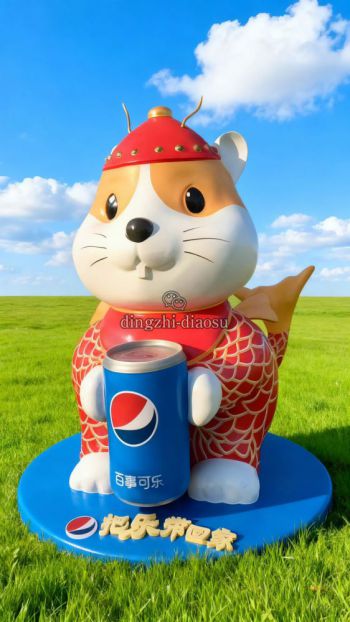 抱着可乐的玻璃钢卡通松鼠雕塑