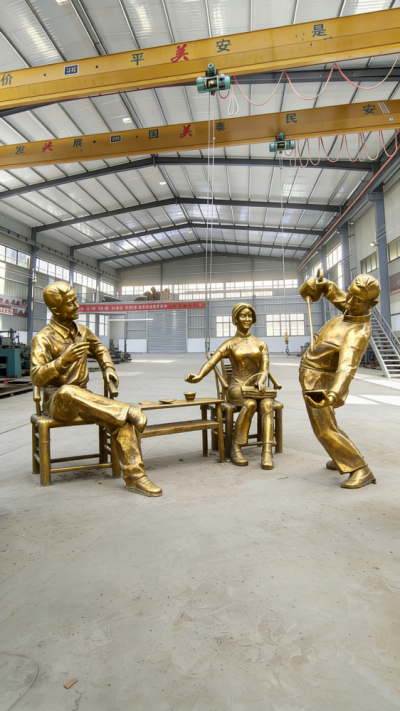 纯铜铸造喝茶人物情景雕塑