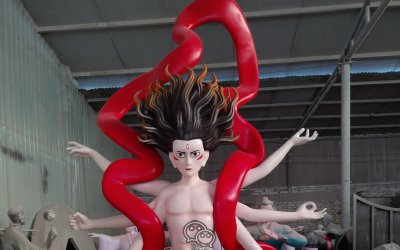 惊艳！2.5米飘带魔童哪吒玻璃钢雕塑来袭